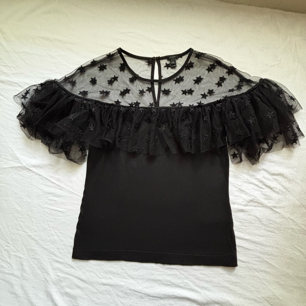 J. Crew Black Ruffled Embellished Blouse